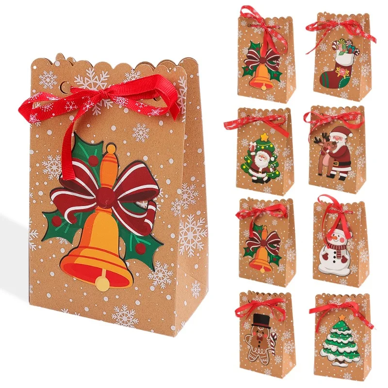 1/5ШТ Пакеты для печенья из крафт-бумаги, подарочные держатели для конфет, рождественский снеговик, упаковка для выпечки закусок, пакет для рождественской вечеринки