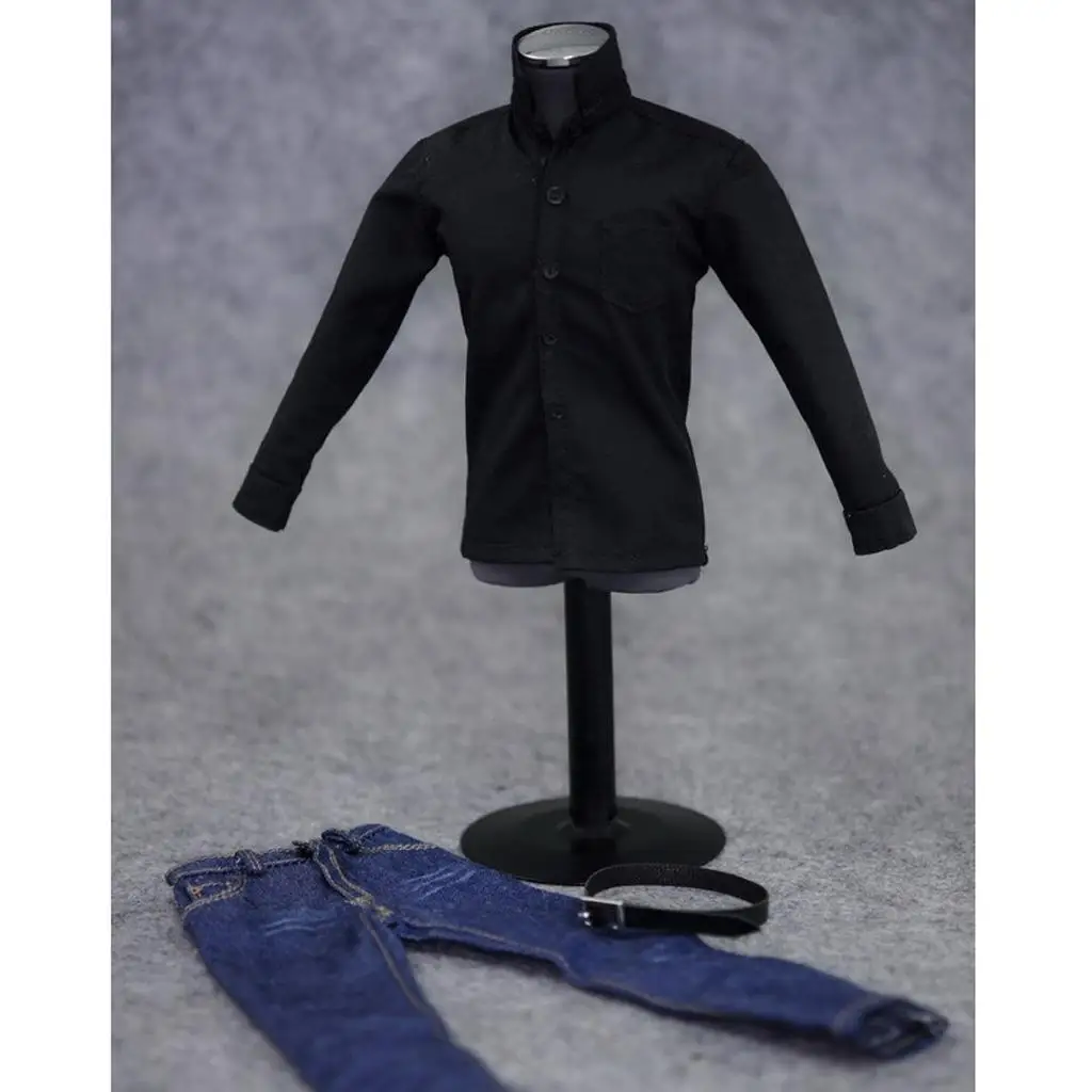 1/6 Черная рубашка с длинным рукавом, джинсовые брюки, комплект для 12-дюймовой фигурки