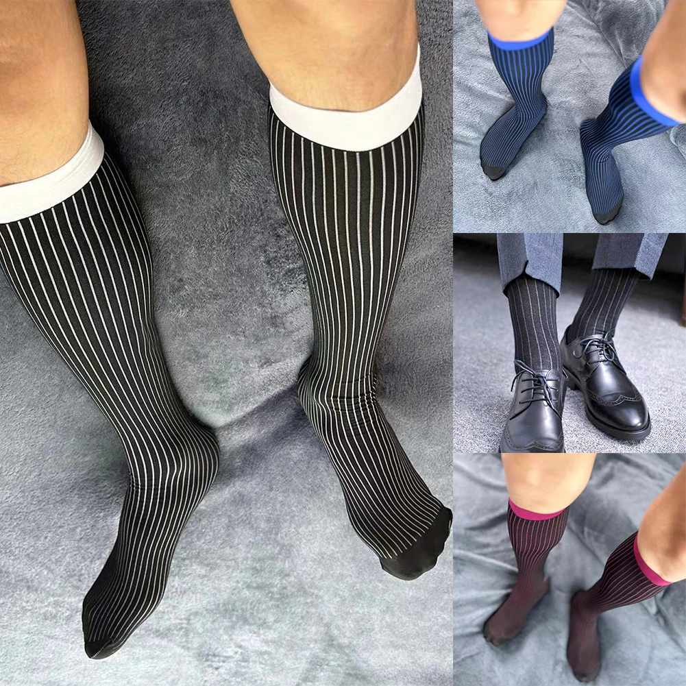 1 Пара Модных мужских носков в рубчик, Модные повседневные Полосатые Дышащие Горячие Мужские Спортивные Деловые Носки Чистого цвета 2023