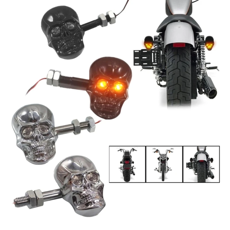 1 Пара указателей поворота в форме черепа в стиле панк, лампы для большинства мотоциклов, аксессуары для ремонта мотоциклов H9EE