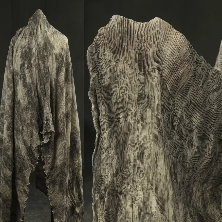 145 см x 100 см текстура чернильного тона зубочистка ретро полупрозрачная плиссированная юбка Issey Miyake art, кардиган, дизайнерская ткань для одежды