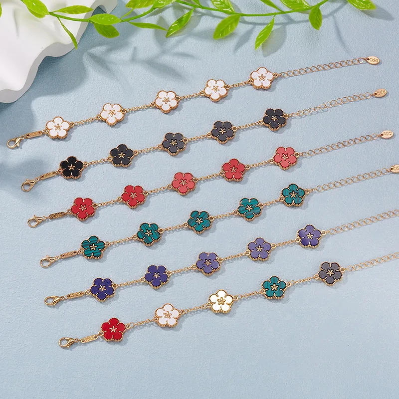 17 + 5 см Новые корейские Сладкие браслеты с пятью листьями в виде цветов для девочек, очаровательный сверкающий браслет с ромашкой, Аксессуар, женские элегантные украшения