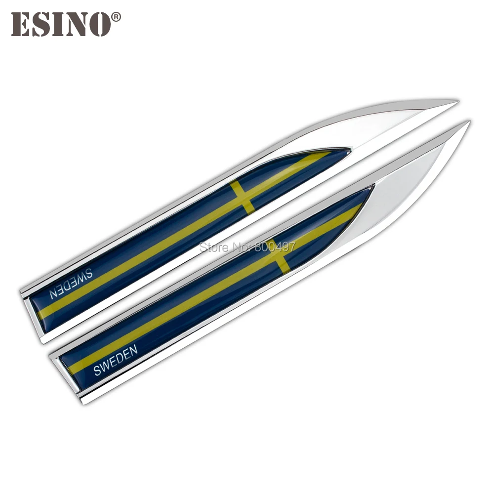 2 x крутых модных металлических ножа из хромированного цинкового сплава со стороны крыла кузова автомобиля, 3D Флаг Швеции, эмблемы, значки, отличительные знаки, наклейки