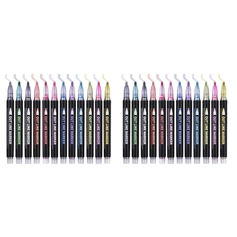 2 комплекта двухлинейных контурных ручек 12 цветов Контурные Металлические маркеры Блестящие контурные ручки для письма Ручки для рисования DIY