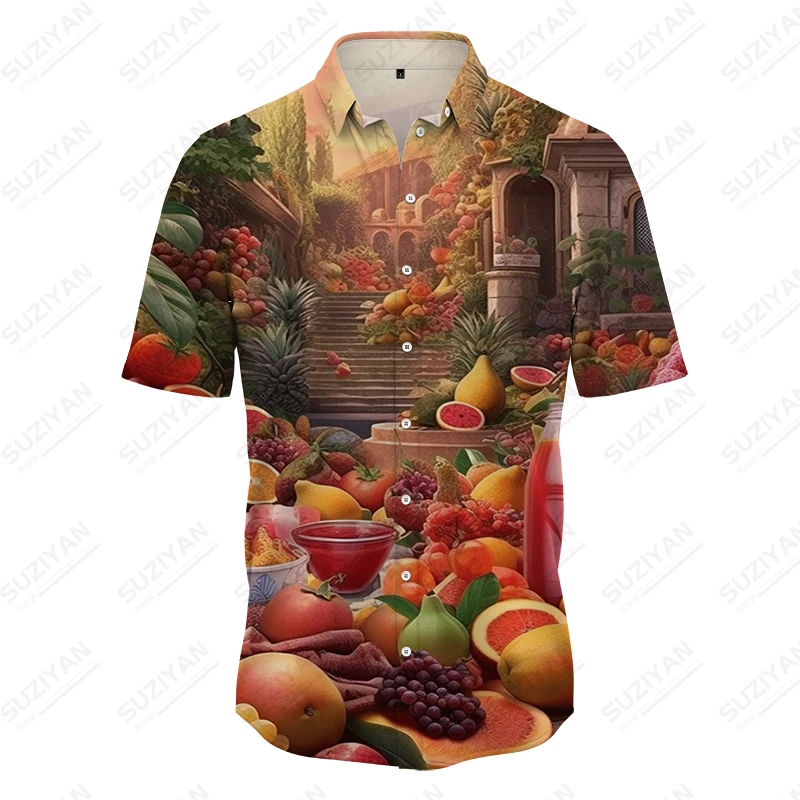2023 Новая летняя мужская рубашка с коротким рукавом, Гавайская рубашка, рубашка с фруктовым 3D принтом, Повседневная свободная рубашка, мужские топы большого размера