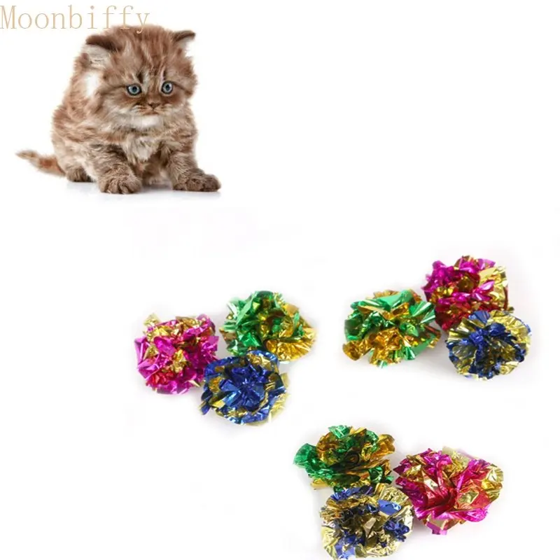 2шт Разноцветные кошачьи звенящие бумажные игрушки для кошек, майларовое кольцо с шариком, бумажная звуковая игрушка для кошек, котенок, интерактивные принадлежности для домашних кошек