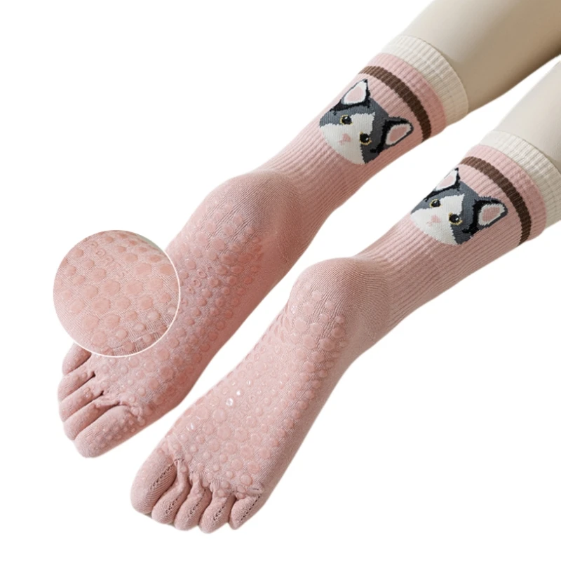 3 пары спортивных носков для йоги средней длины с пятью пальцами, женские нескользящие, впитывающие пот носки для пилатеса