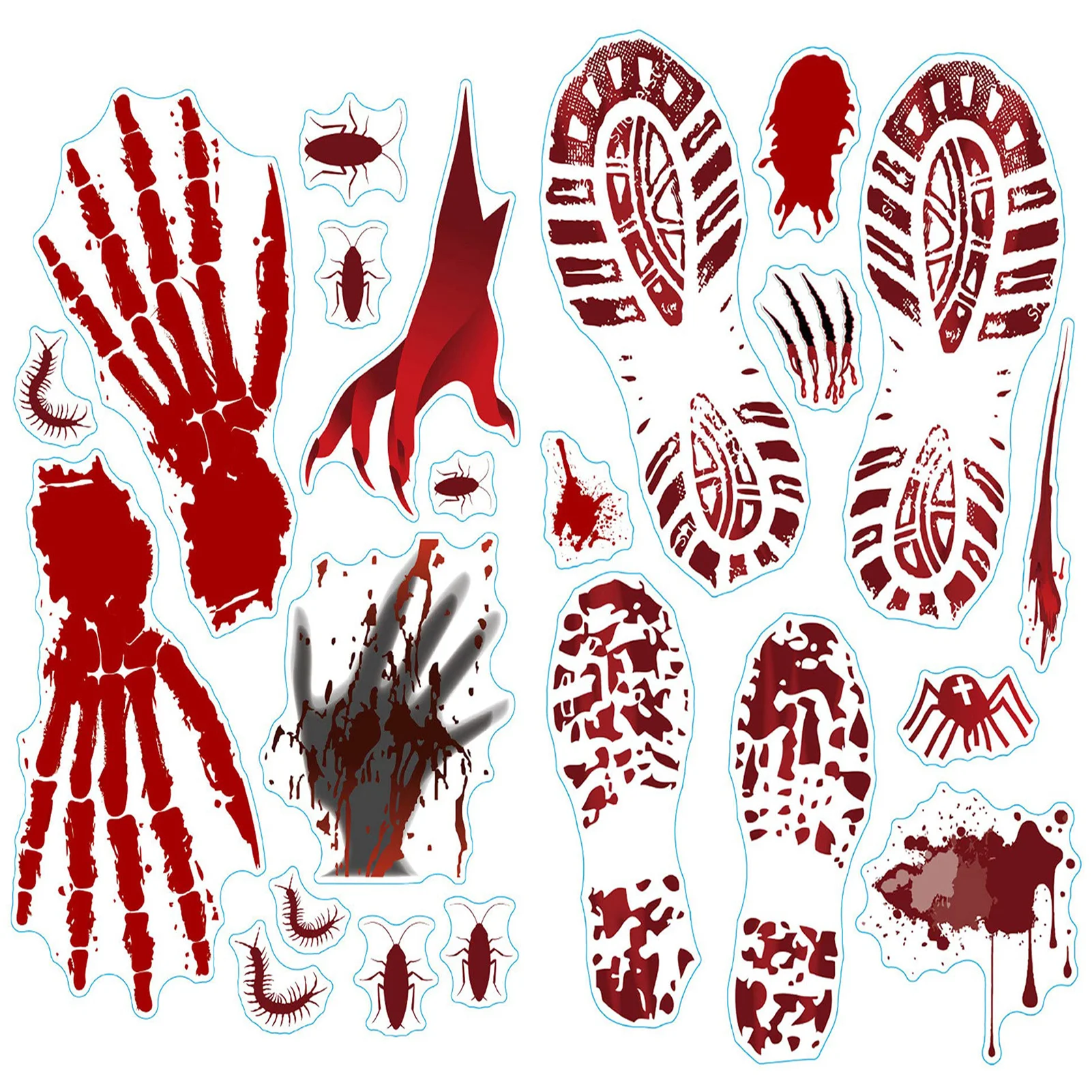4 Листа Кровавого отпечатка руки, украшения для Хэллоуина, Наклейка на стену, Страшные наклейки на окна для Хэллоуина, Домашний Декор