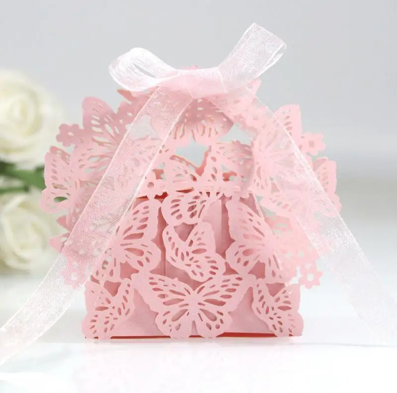 50 шт./упак. Креативная выдолбленная 3D коробка для конфет в форме бабочки, Свадебная многоцветная элегантная бумажная маленькая подарочная коробка