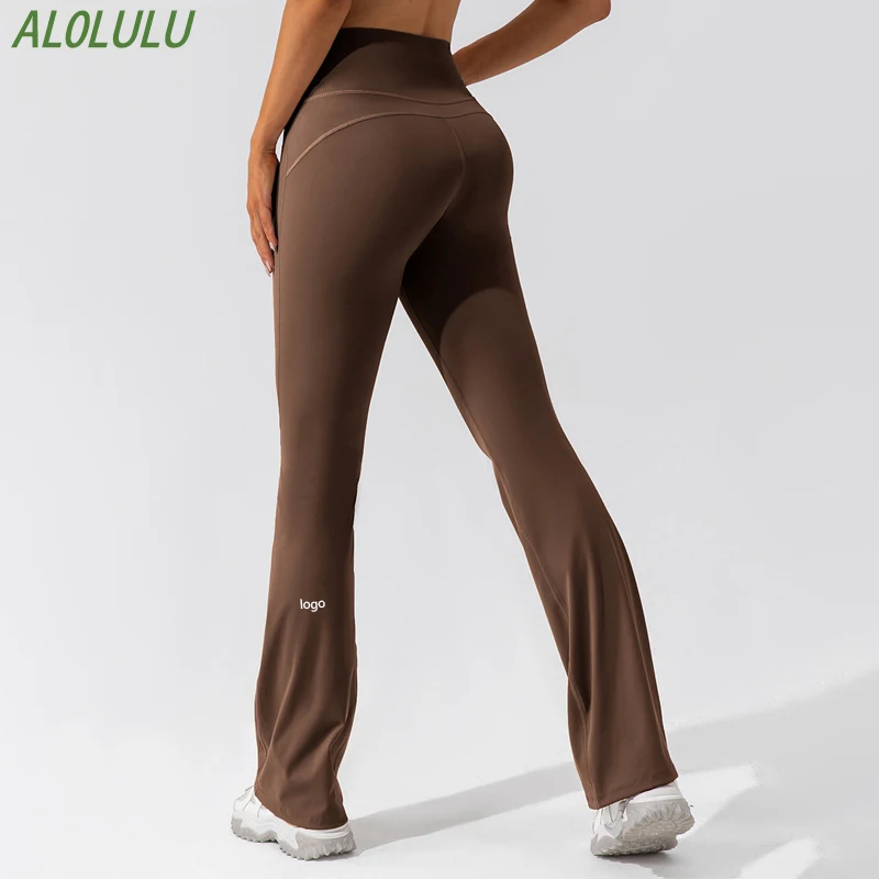 AL0lulu Расклешенные брюки для йоги во всю длину с логотипом, спортивные леггинсы для фитнеса, женские танцевальные брюки, Мягкие повседневные расклешенные брюки, приятные для кожи.