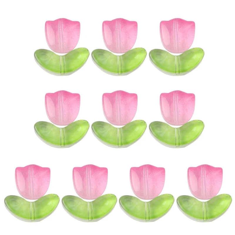 F19D 10 шт./лот, 8 цветных стеклянных бусин в виде цветка тюльпана, свободные соединители для бусин, сделай сам