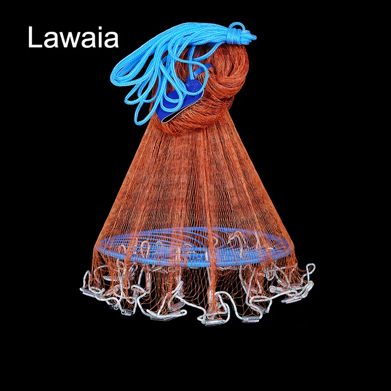 Lawaia Outdoor, новая литая сеть со стальной подвеской, нейлоновая плетеная леска, рыболовная сеть с большим пластиковым синим кольцом