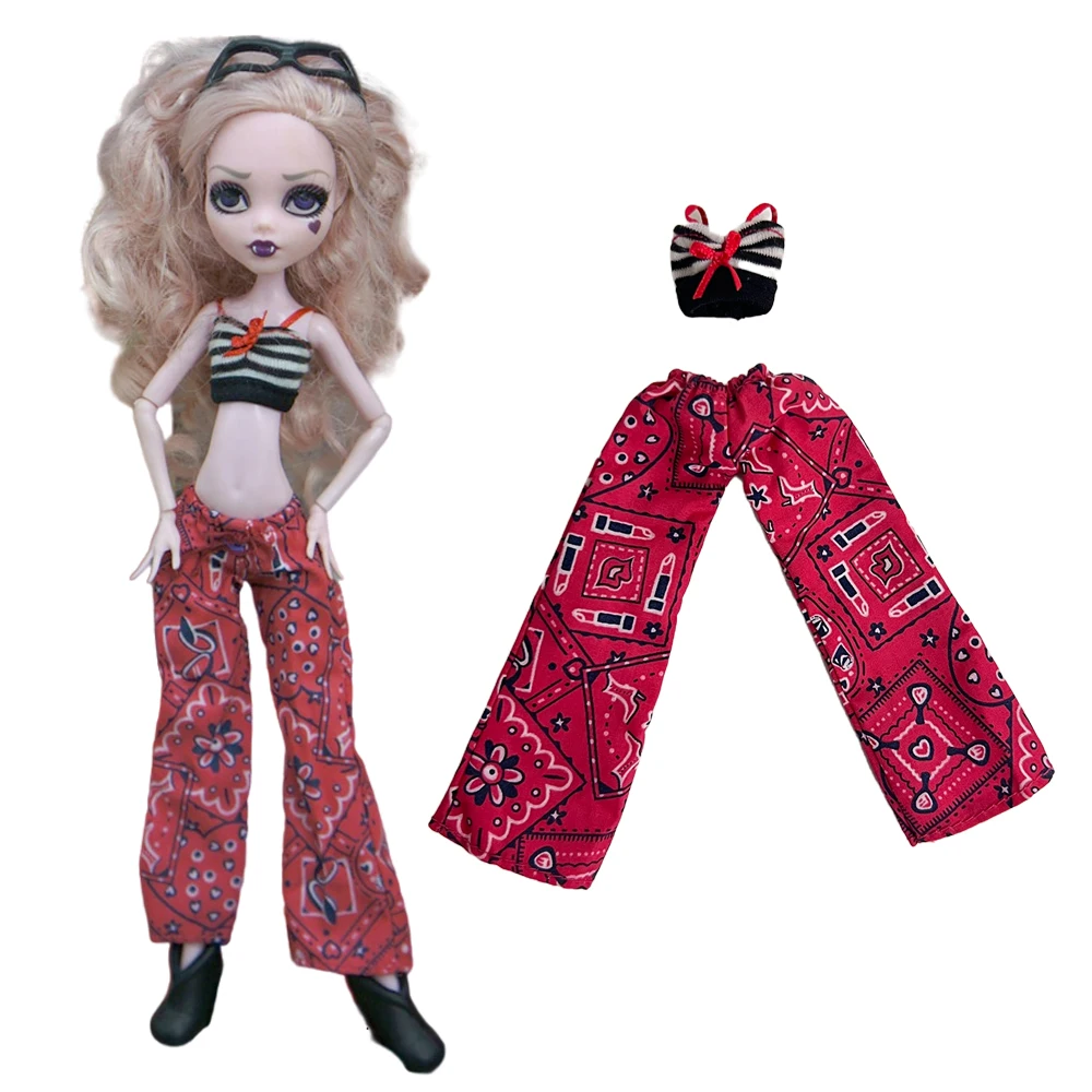NK 1 Комплект Повседневной Одежды для куклы 1/6, Мини-Топ, Модные Красные Брюки для Куклы Monster High School, Одежда для кукольных игрушек licca