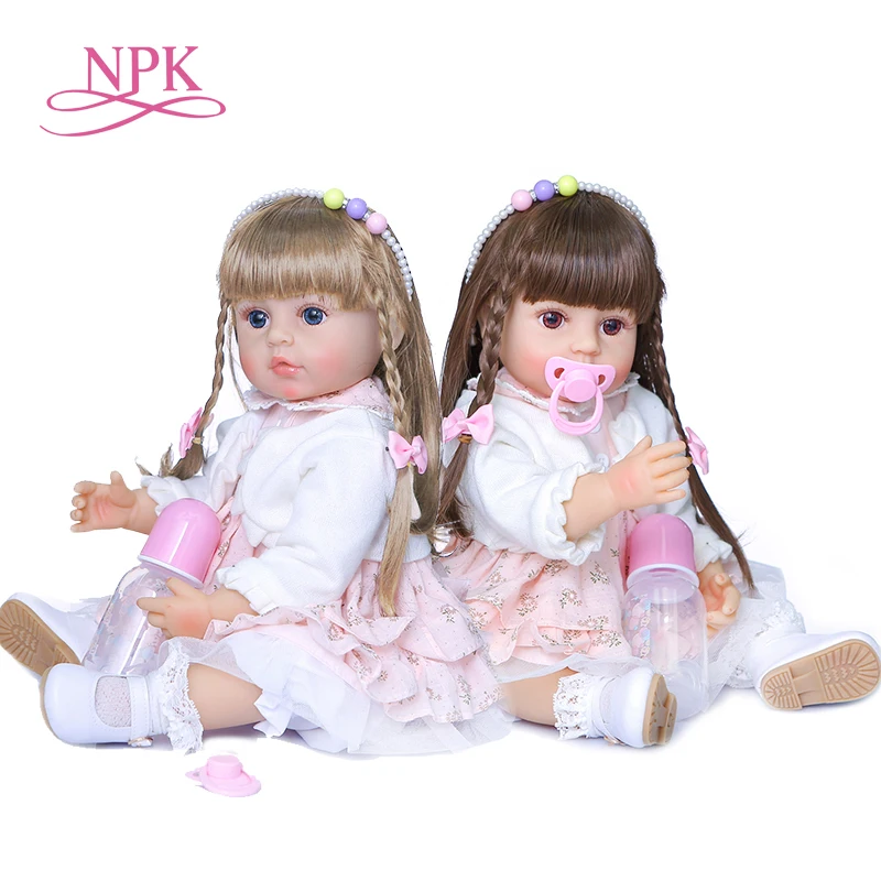 Npk 55 см, мягкое силиконовое тело, оригинальная аутентичная кукла ручной работы для новорожденной девочки двух цветов с длинными волосами