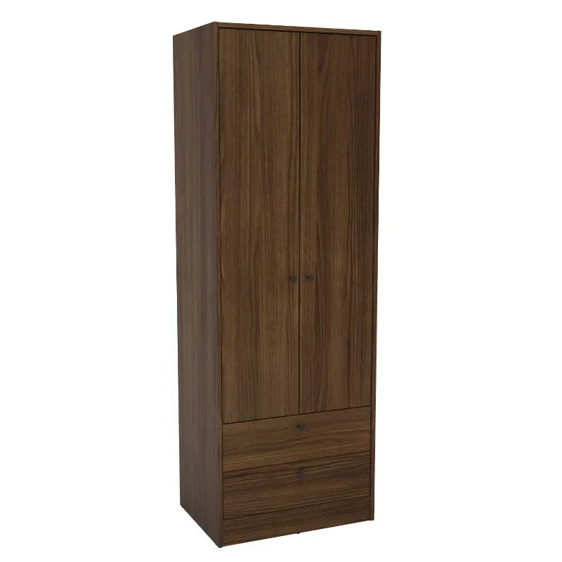 Polifurniture Дания, двухдверный шкаф для спальни с выдвижными ящиками, темно-коричневая многофункциональная мебель