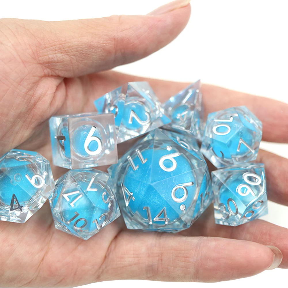 RPG DND многогранный острый край небесно-голубой набор жидких кубиков