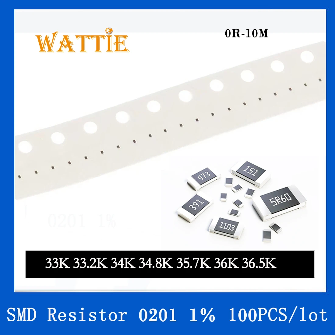 SMD резистор 0201 1% 33K 33.2K 34K 34.8K 35.7K 36K 36.5K 100 шт./лот микросхемные резисторы 1/20 Вт 0.6 мм *0.3 мм