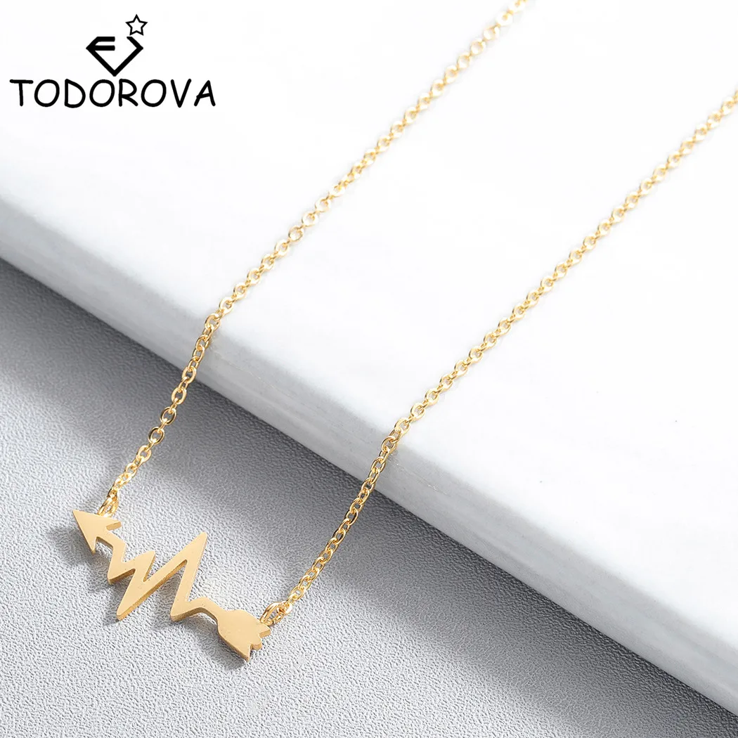 Todorova Fashion Arrow Heartbeat Ожерелья для женщин Ювелирные изделия Волна ЭКГ из нержавеющей стали Ожерелье Подвески collier