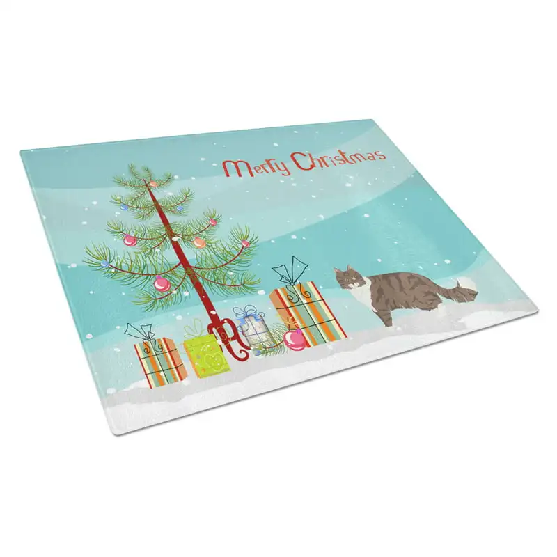 Treasures CK4664LCB Норвежский лесной кот, Веселого Рождества, Стеклянная разделочная доска, большая, 12H x 16W, многоцветная