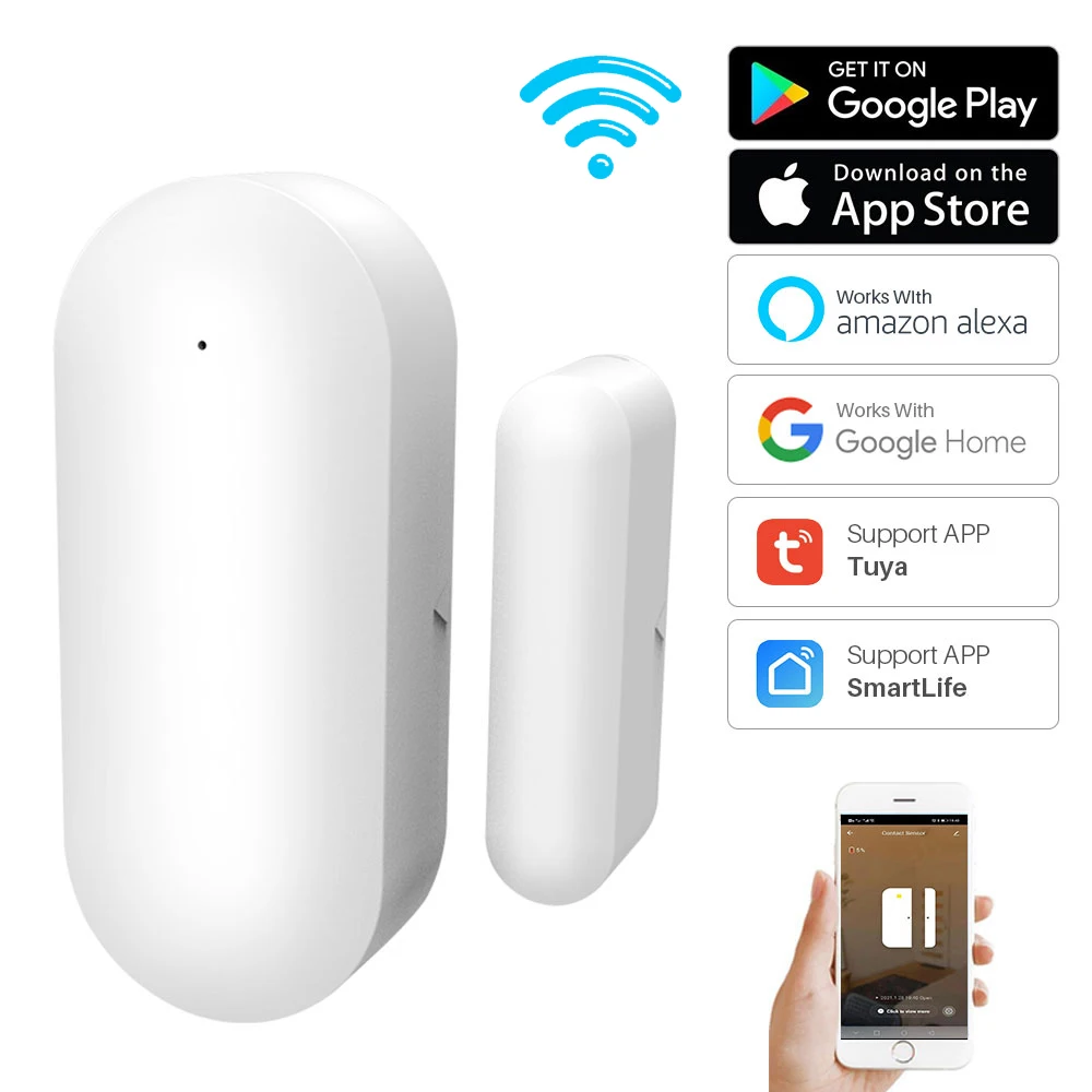 Tuya WiFi Дверной Датчик Умные Детекторы Открытия/Закрытия Дверей Приложение Smart Life Магнитный Переключатель Оконные Датчики Работают С Alexa и Google Home