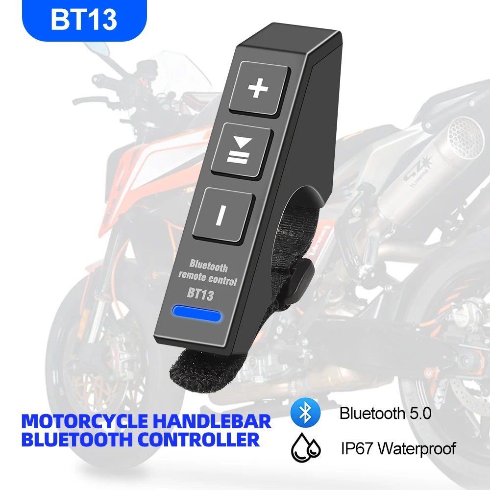 V5.0 Беспроводная мультимедийная кнопка Bluetooth, пульт дистанционного управления, зажим для руля мотоцикла, воспроизведение музыки в формате MP3, контроллер шлема и гарнитуры