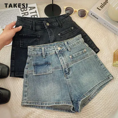 Y2K Корейская мода Harajuku, джинсовые шорты в уличном стиле с высокой талией, 2023 Летние Женские Сексуальные джинсовые шорты с карманами, Синие облегающие джинсовые шорты