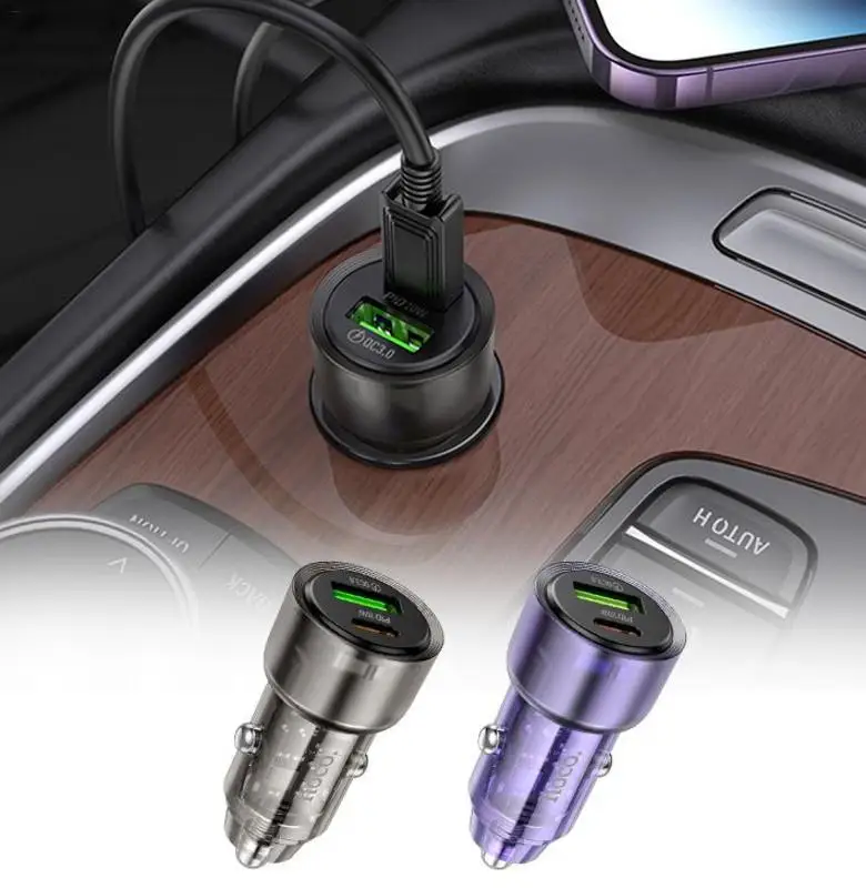 Автомобильное зарядное устройство Type C, двухпортовое автомобильное USB-зарядное устройство, быстрая зарядка, прикуриватель для смартфонов, планшетов, предметы первой необходимости для поездок в автомобиле