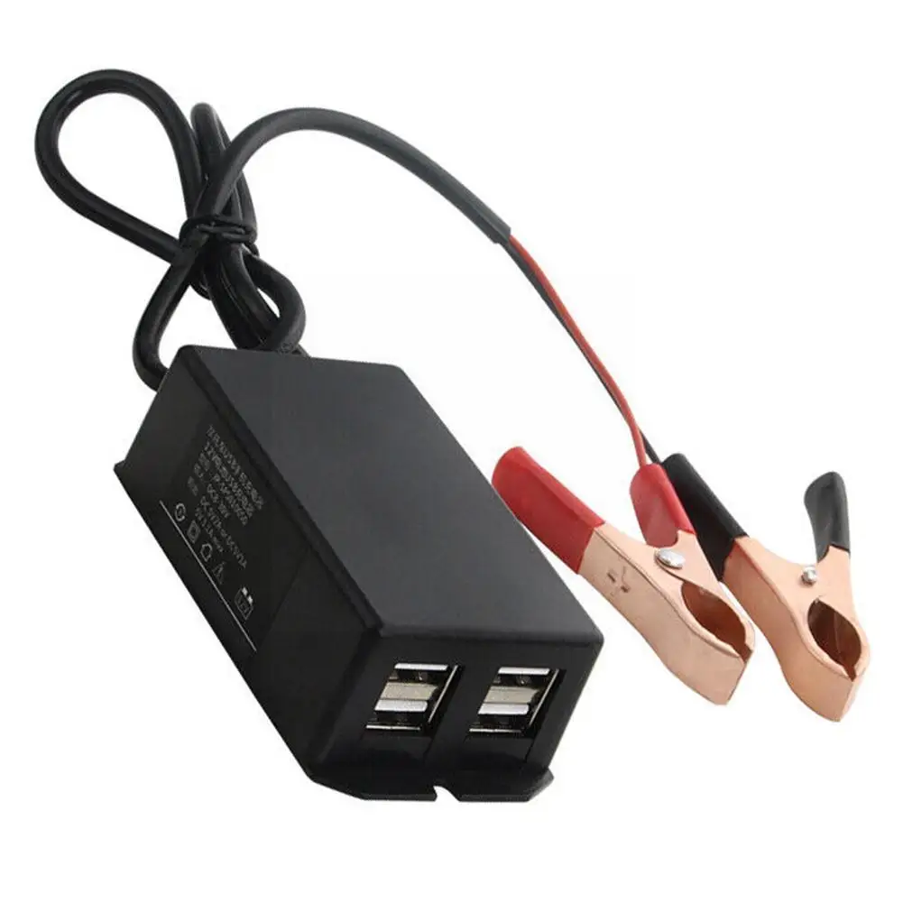 Автомобильный Мотоцикл USB-концентратор Зарядная станция для телефона Преобразователь постоянного тока с зажимом для аккумулятора 4 порта USB Адаптер питания Зарядное устройство 12V 24V E3V2