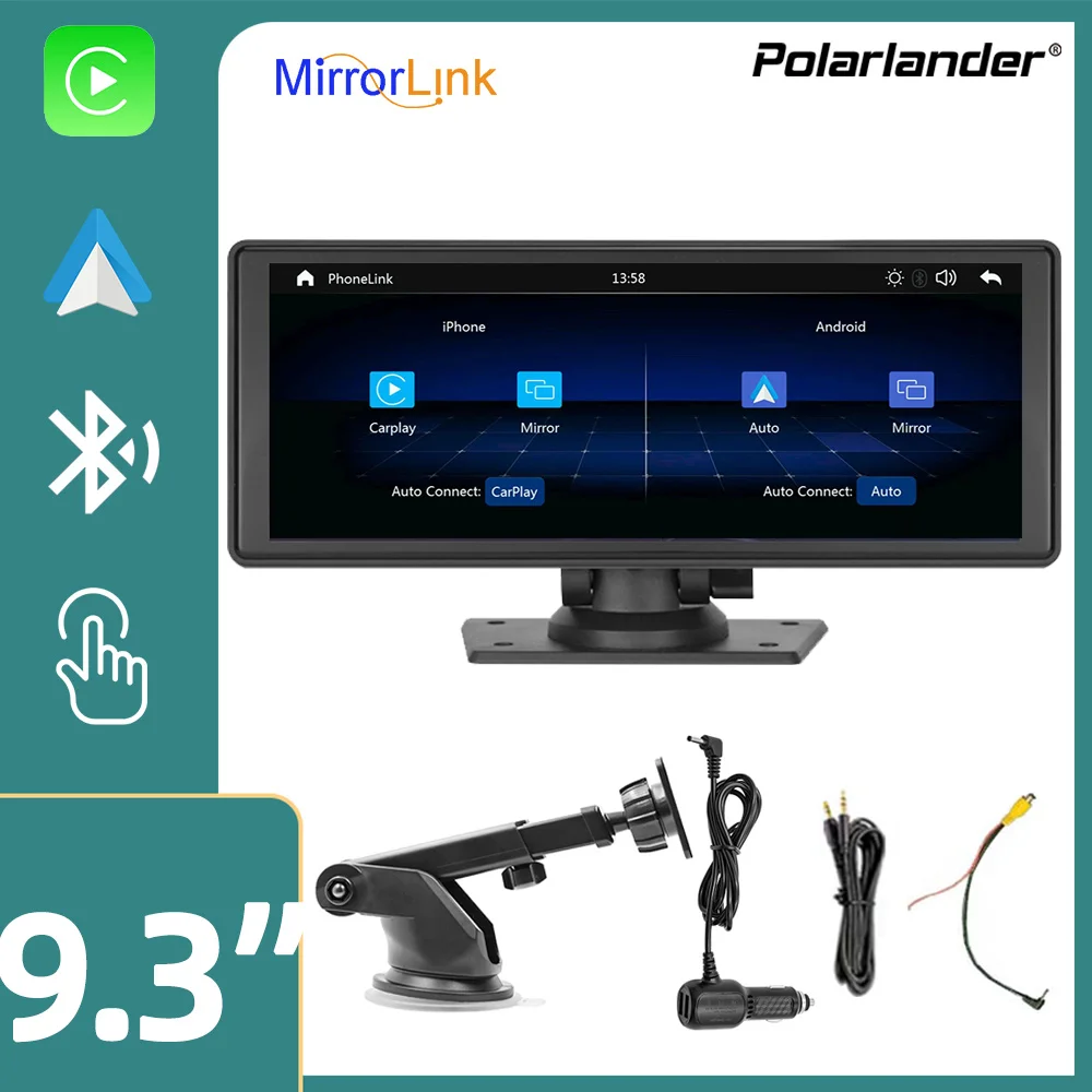 Автомобильный мультимедийный плеер Android Auto Bluetooth AI Voice Портативный Беспроводной Carplay 9,3-дюймовый сенсорный экран для BMW Toyota Universal