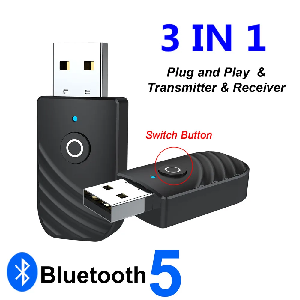 Беспроводной адаптер Bluetooth 3 В 1 Передатчик Приемник 3,5 мм AUX USB-ключ аудиоадаптер для громкой связи в автомобиле Музыкальный динамик