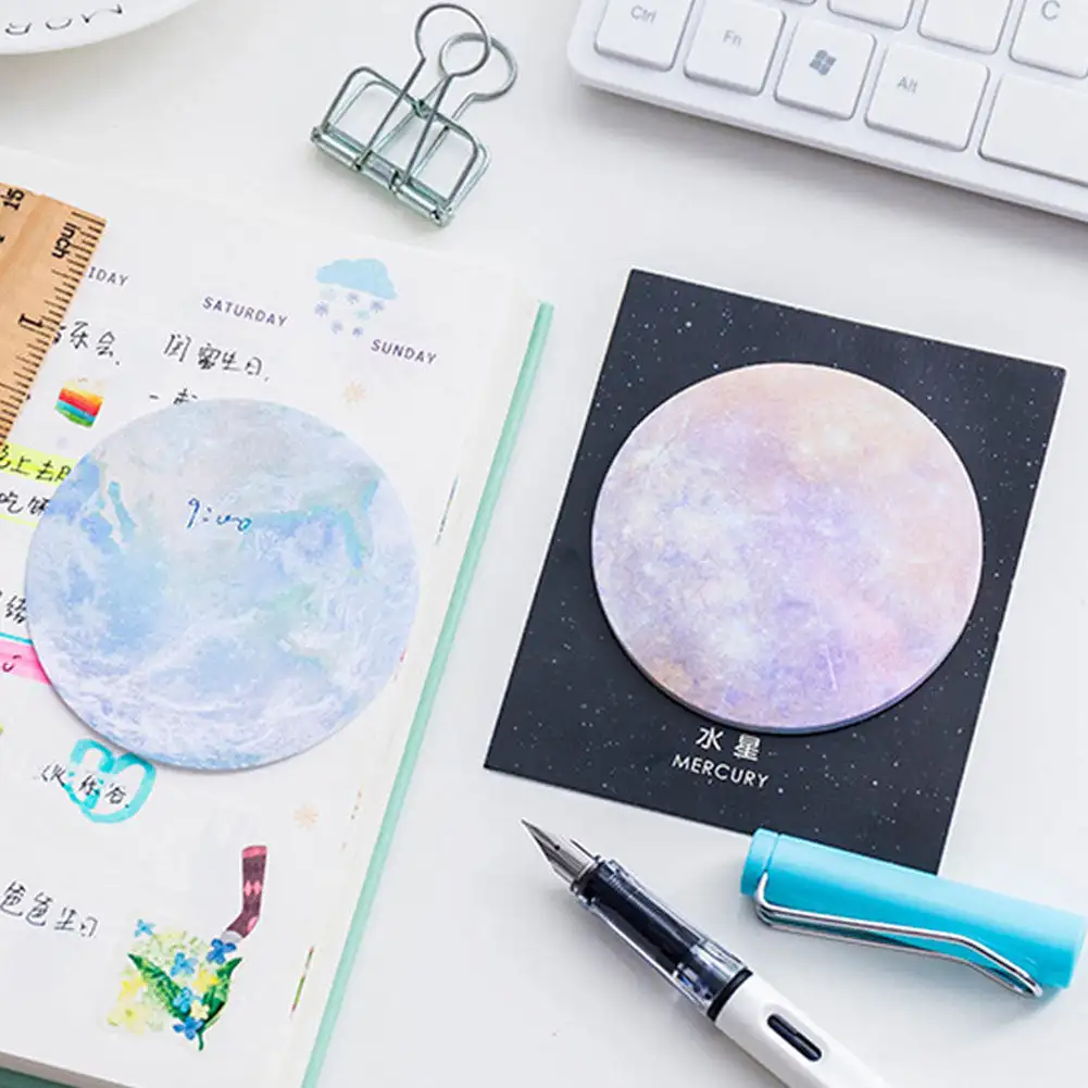 Блокноты для заметок серии Starry Planet круглой формы, самоклеящиеся стикеры, Офисные заметки, Канцелярские принадлежности, школьные принадлежности, блокнот
