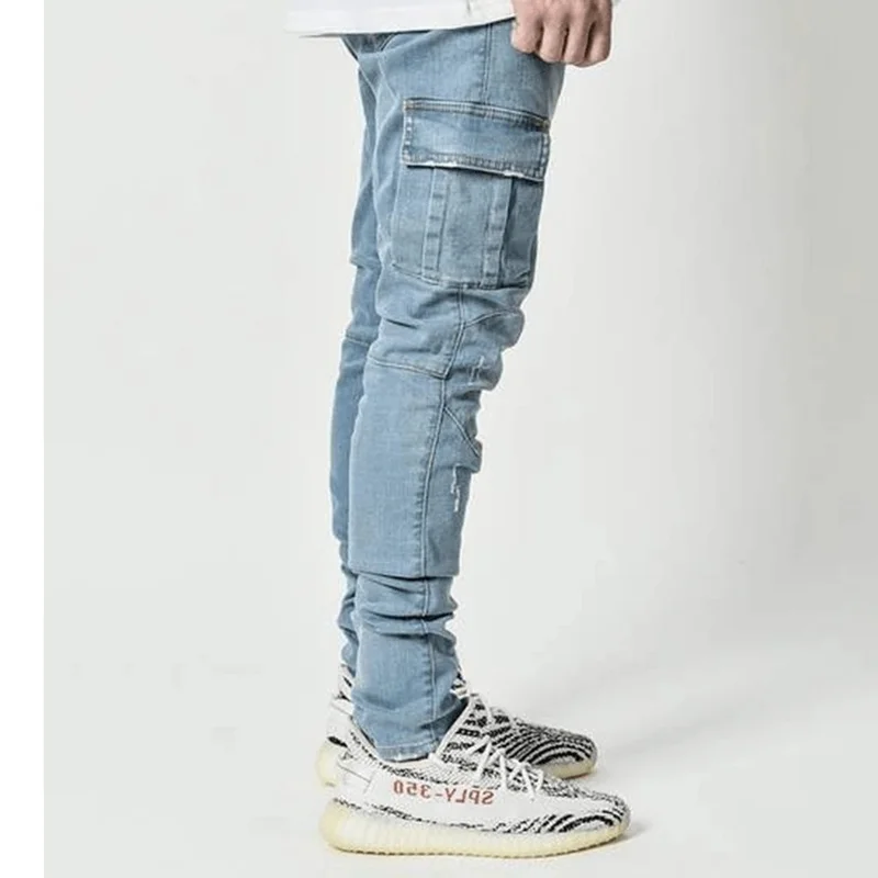Весенне-летние мужские Тонкие свободные джинсы с прямыми штанинами, классический стиль, Расширенные эластичные мешковатые брюки, мужские брюки-карго, мужские