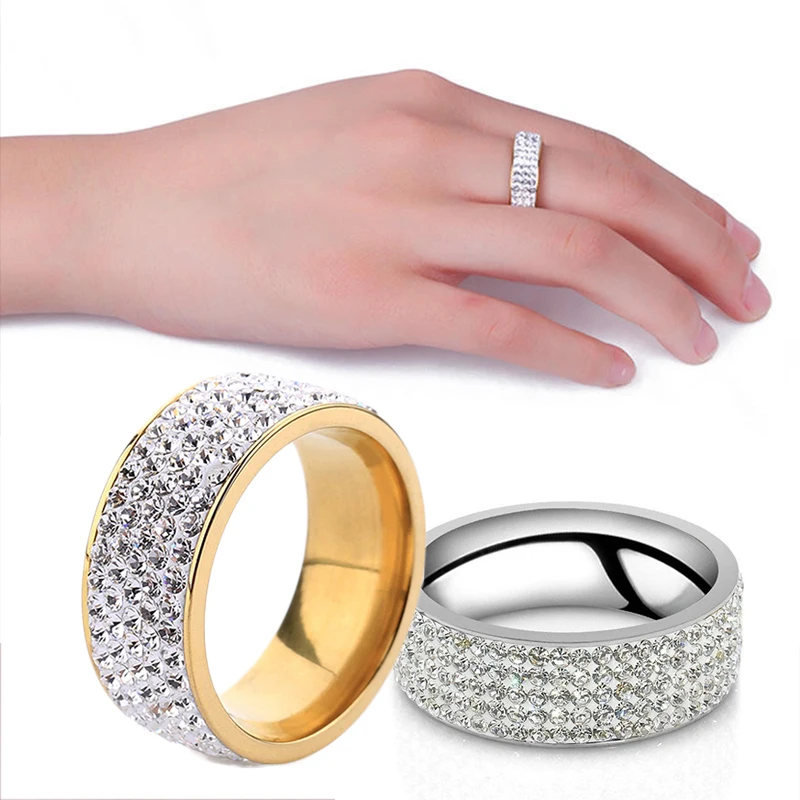 Винтажное кольцо из нержавеющей стали для женщин, 5-рядные ювелирные изделия из прозрачного хрусталя, Модные Обручальные кольца золотого, серебряного цвета, Горячая распродажа