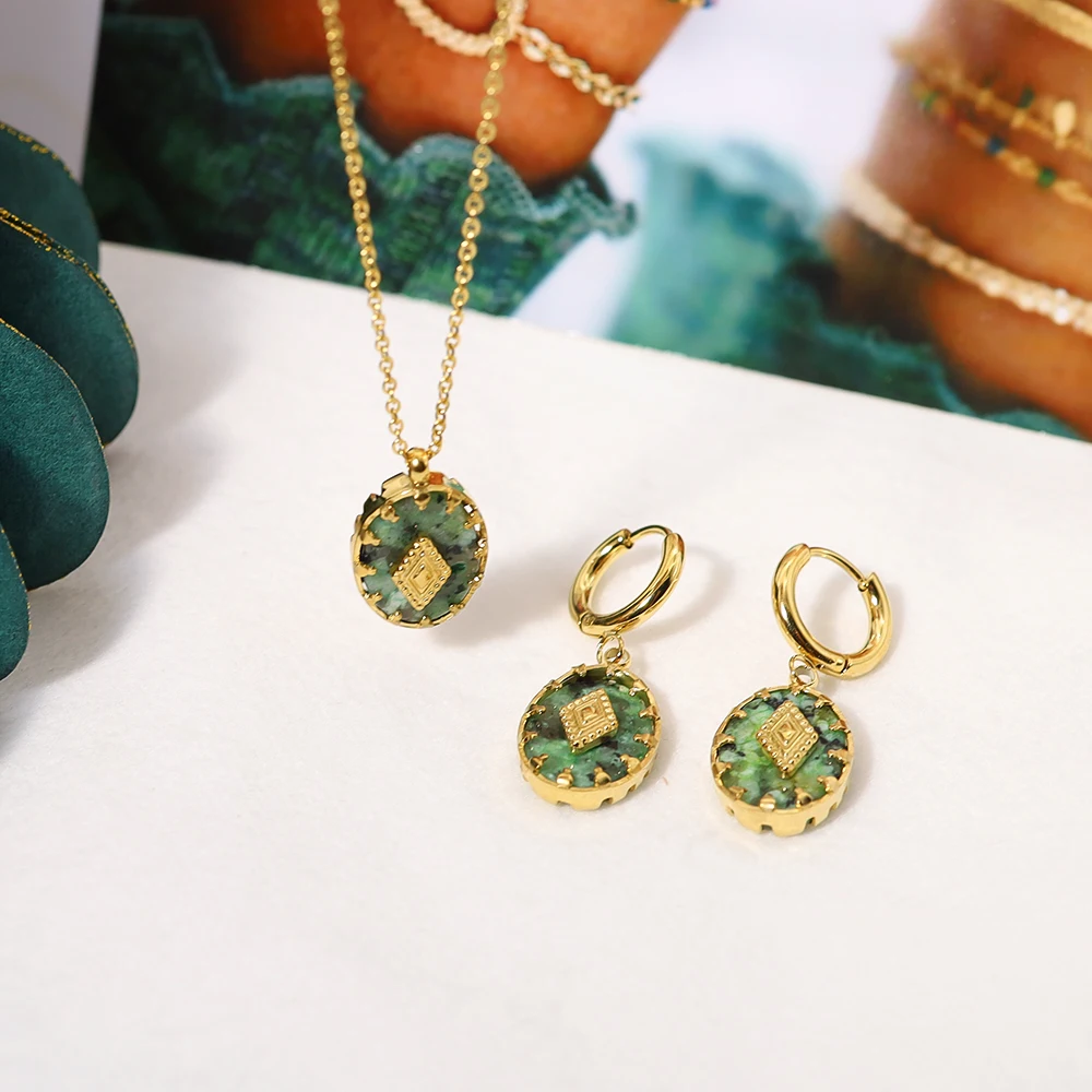 Винтажное ожерелье с подвеской из натурального камня для женщин, роскошные серьги с Африканской бирюзой, Модный ювелирный набор, подарки