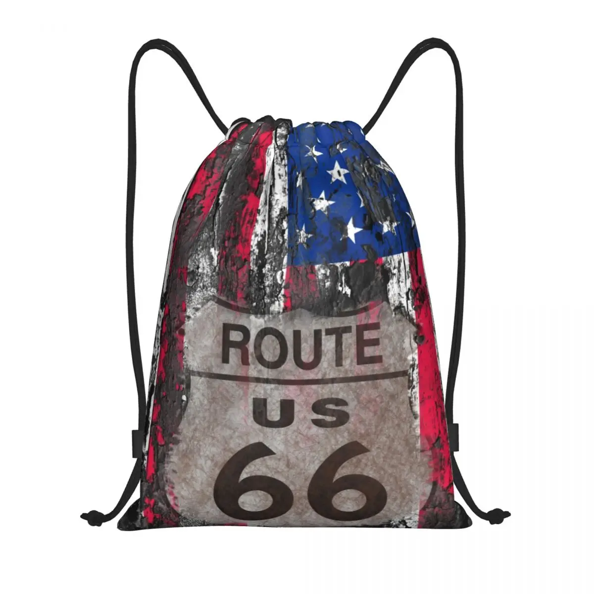 Винтажные сумки с завязками с флагом США, женские мужские складные сумки для спортзала, Тренировочные рюкзаки US Route 66