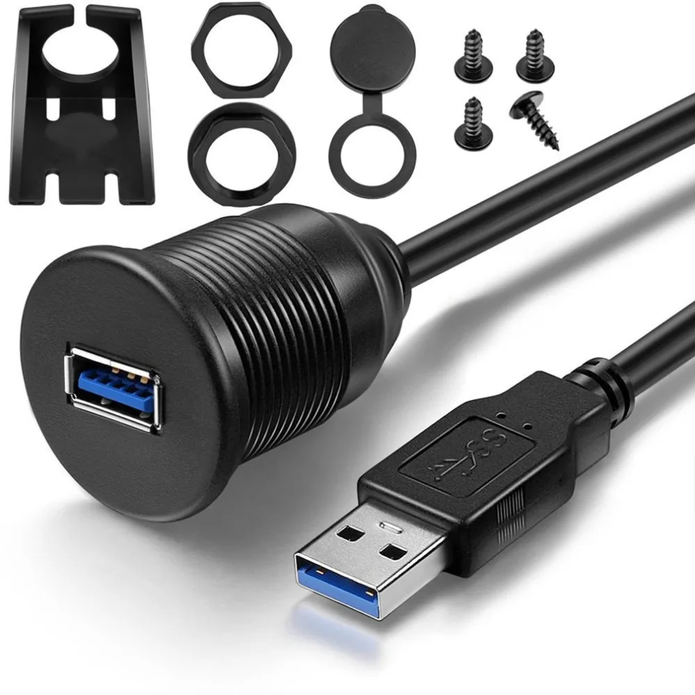 Водонепроницаемый USB-док-адаптер для скрытого монтажа на приборной панели, удлинительный кабель USB 3.0 от мужчины к женщине для автомобиля мотоцикла