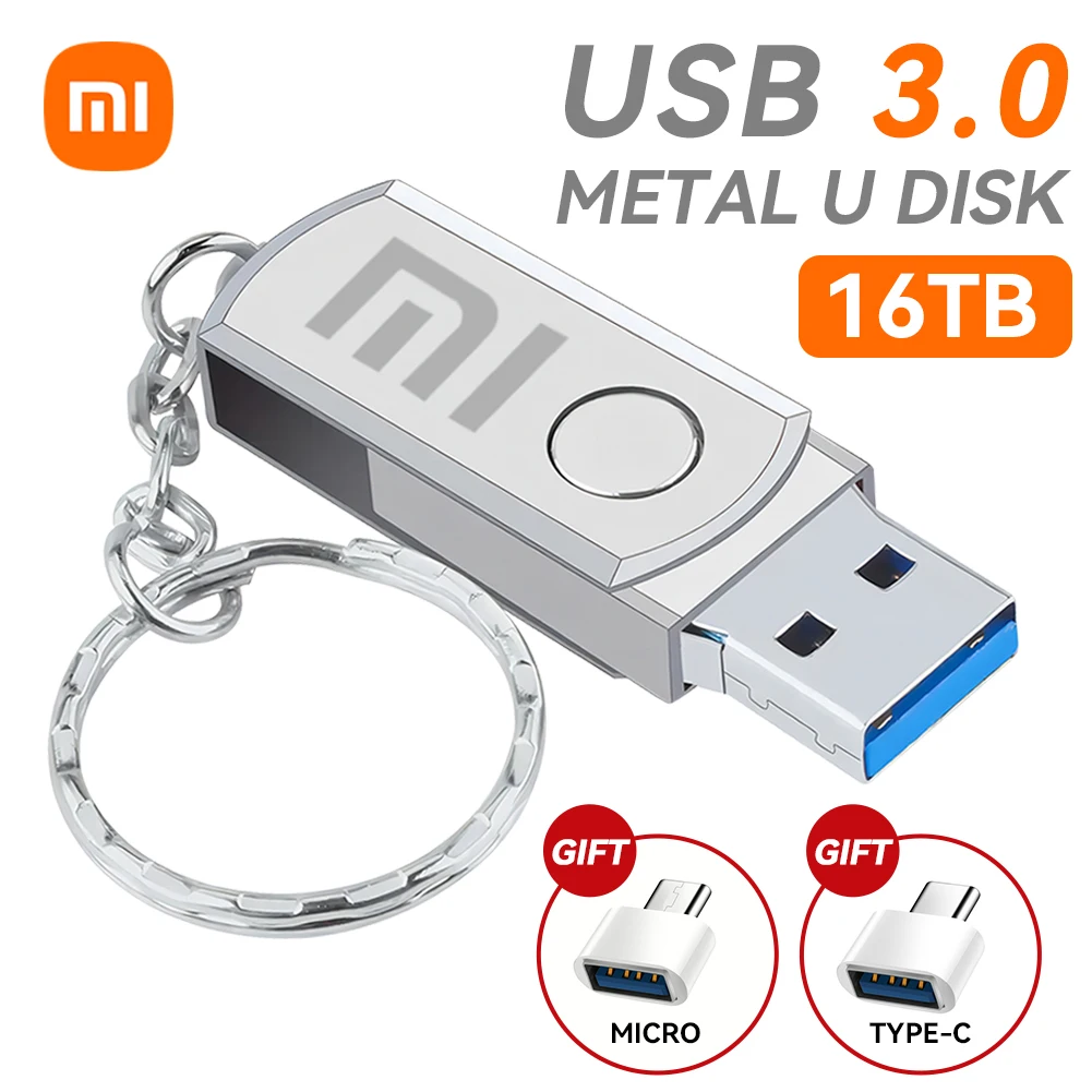 Высокоскоростной флеш-накопитель Xiaomi 2 ТБ USB 3.0, металлический водонепроницаемый 16 ТБ USB-накопитель Memoria Flash Disk TYPE-C Адаптер