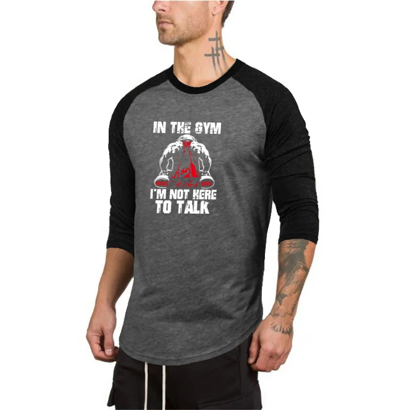 Горячая распродажа, Модная Контрастная Спортивная футболка с рукавами три четверти, Осенняя Дышащая Мужская футболка для бега в тренажерном зале, фитнеса, Облегающая фигура