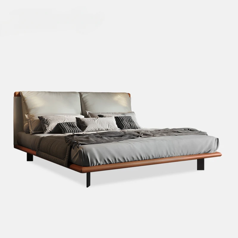 Двуспальные кровати, кожаная серая мебель для спальни, дизайнерская кровать, современная мебель для дома