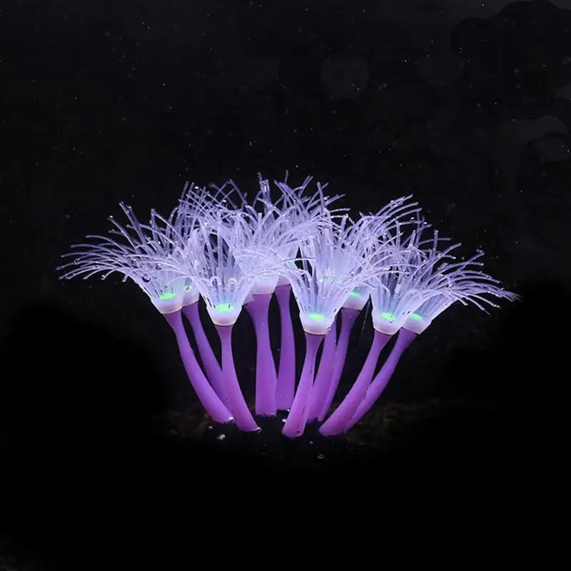 Декор аквариума из искусственного коралла, Светящиеся украшения для аквариума, Имитация Светящегося растения, Светящийся эффект, Силикон для украшения аквариума с рыбами