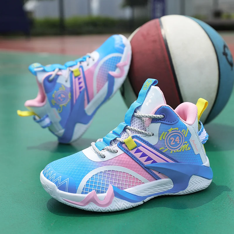 Детская баскетбольная обувь, спортивная обувь для мальчиков, Дышащая нескользящая обувь для девочек, детская спортивная баскетбольная обувь с высоким берцем