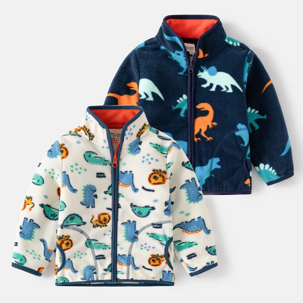 Детское флисовое пальто с принтом, теплая бархатная блузка для мальчиков и девочек с вертикальным воротником-кардиганом Осенью и зимой