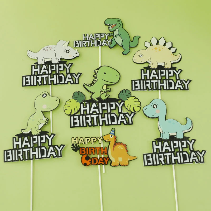Динозавр С Днем Рождения, Топпер для торта с динозавром, Мультяшная тема, Топперы для торта с Днем рождения, украшение для детского душа на день рождения