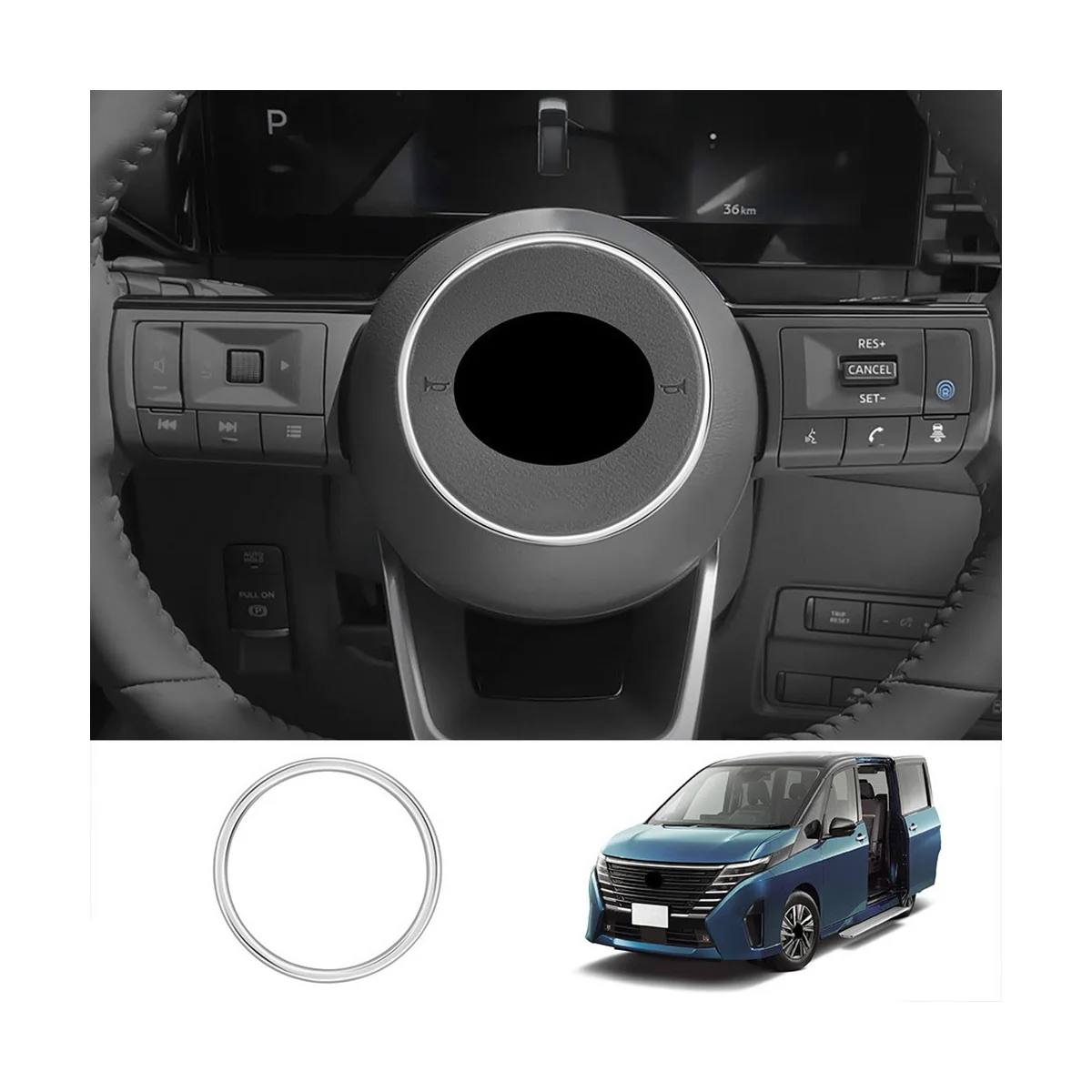 Для Nissan SERENA C28 2022-2023 Серебристая отделка кольца рулевого колеса автомобиля Внутренняя Отделка рамы