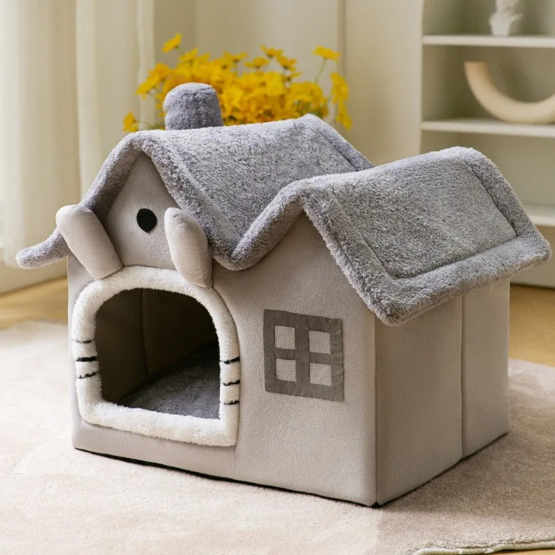 Дышащая теплая плюшевая кровать для домашних животных, домик, съемная моющаяся мягкая кошачья подушка, питомник для маленьких собак, кошек, зоотоваров