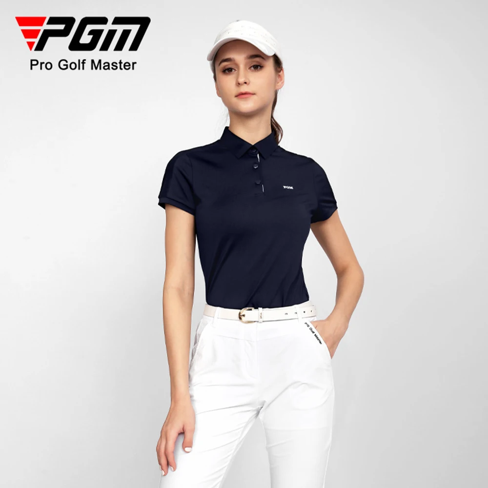 Женская летняя тонкая футболка с коротким рукавом PGM Golf, толстовка, женская рубашка-поло, быстросохнущая футболка для гольфа, повседневный топ с воротником