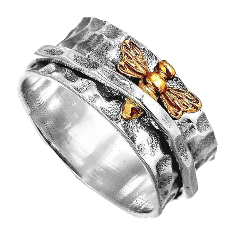 Женские кольца серебряного цвета, вращающееся кольцо с пчелой золотого цвета, модное кольцо с защитой от давления, снимающее беспокойство