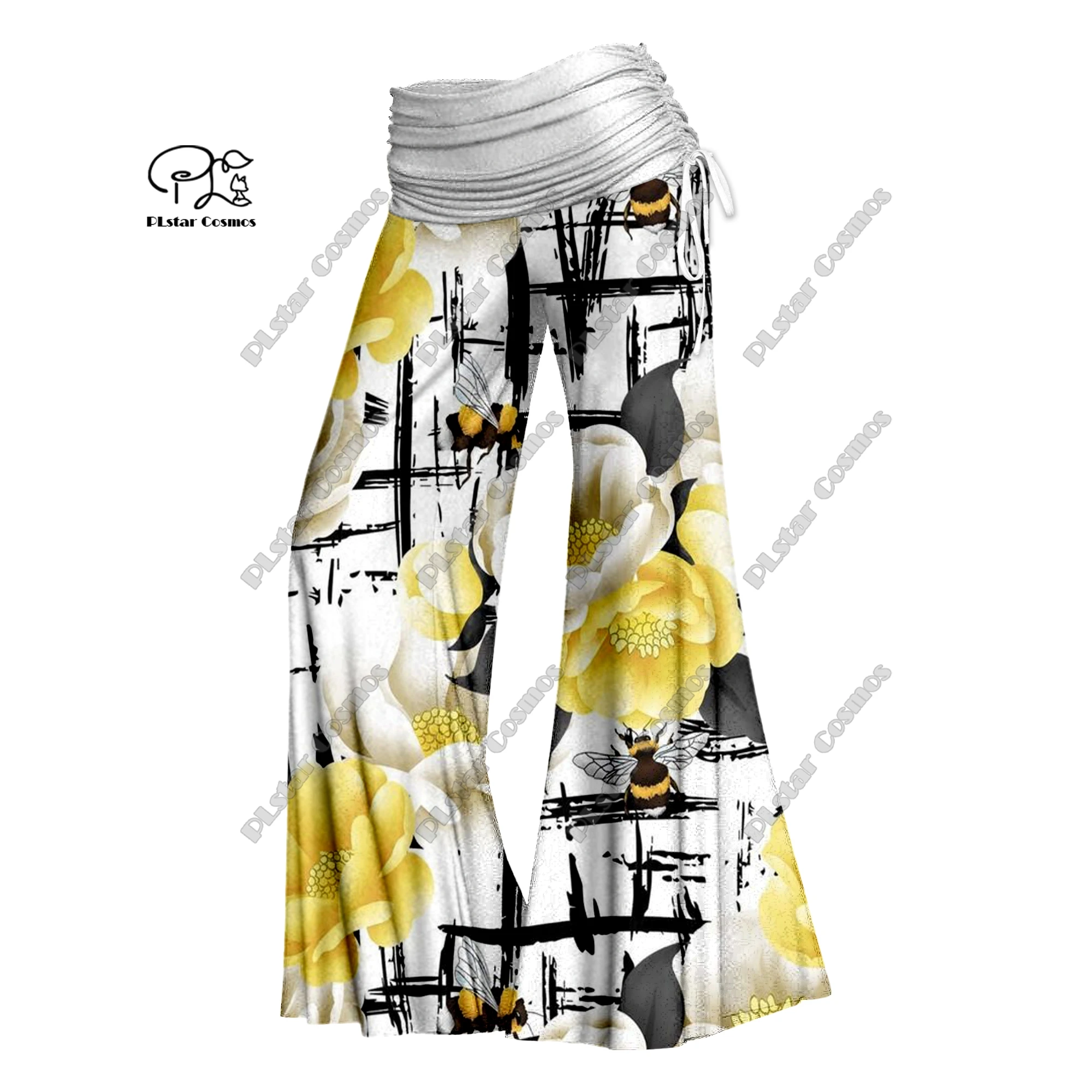 Женские яркие широкие брюки с 3D-принтом PLstar Cosmos с мелким цветочным рисунком, складывающиеся брюки с эластичной резинкой на талии, повседневные брюки H-2