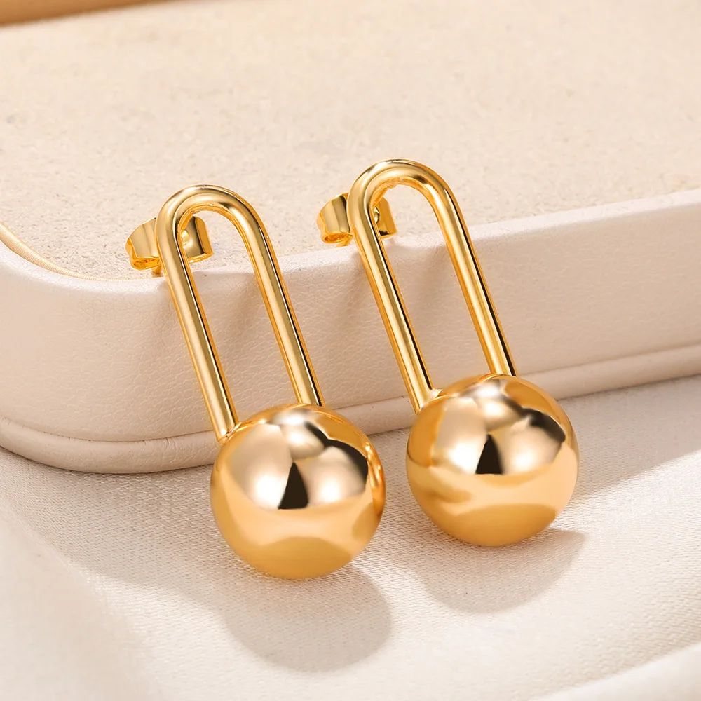 Золотой цвет круглый шар кулон уха шпильки простой круг бусины серьги для женщин женские Модные геометрические ювелирные аксессуары