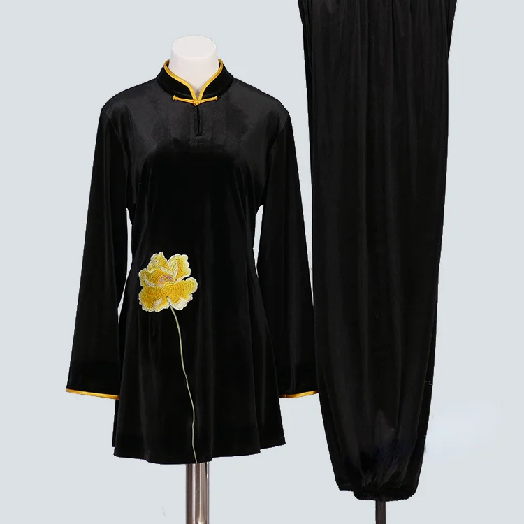Изготовленная на заказ Униформа для боевых искусств, одежда для ушу, одежда для тайцзицюань, соревнования по выступлению с длинным Кулаком, Унисекс, вышивка, Черный 2023 г.